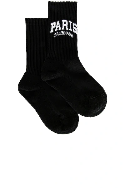 Balenciaga Paris-intarsia Ribbed Cotton-blend Jersey Socks In Black