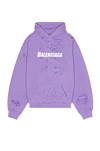 Balenciaga Oversized Distressed Logo-print Cotton-jersey Hoodie In Light Purple & White