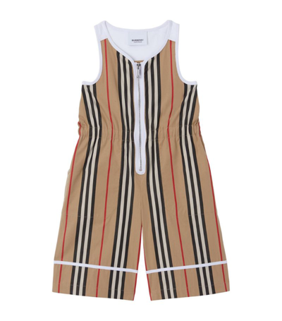 Burberry Babies' Icon Stripe Zipped Jumpsuit In Beige