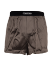 Tom Ford Stretch-silk Logo Boxer Shorts In Brown Olive