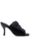 GIA BORGHINI GIA BORGHINI WOMANS SCUBA AND BLACK LEATHER PUFFY MULES WITH VELCRO CLOSURE