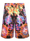 Dolce & Gabbana Multicolor Bermuda Shorts With All-over Hawaiian Print And Drawstrig In Silk Man In Multi