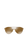 Versace Mirrored Shield Brow-bar Sunglasses In Gold