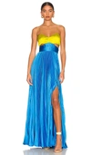 Amur Elodie Pleated Cut-out Gown In Blue