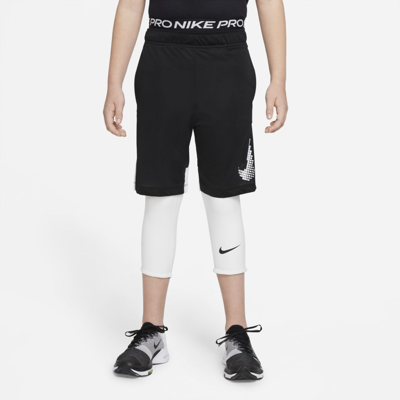 Nike Pro Dri-fit Big Kids' (boys') 3/4-length Tights In White/black