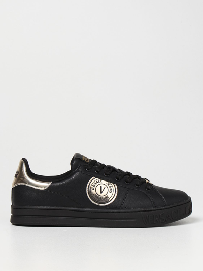 Versace Jeans Couture Jeans Couture Low-top Leather Sneakers With Logo In Black