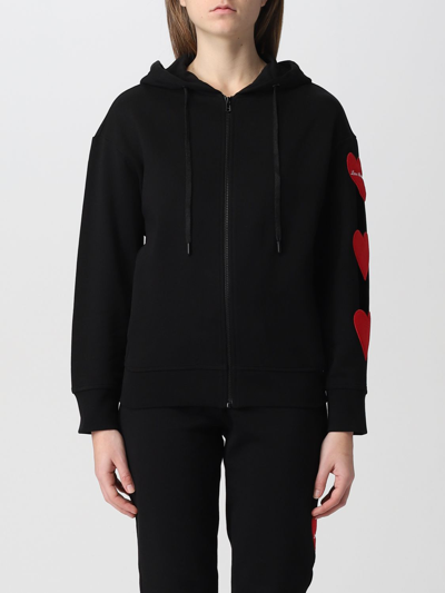 Love Moschino Sweatshirt With Cut-out And Heart Patches In Black