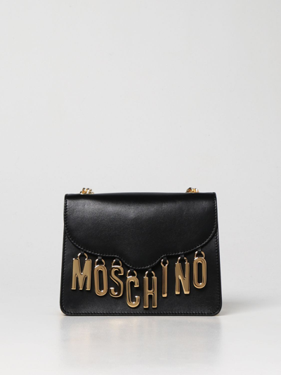 Moschino Leather Crossbody Bag With Charmes In Black