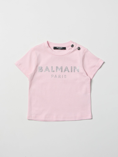 Balmain Babies' Cotton T-shirt With Logo In Pink