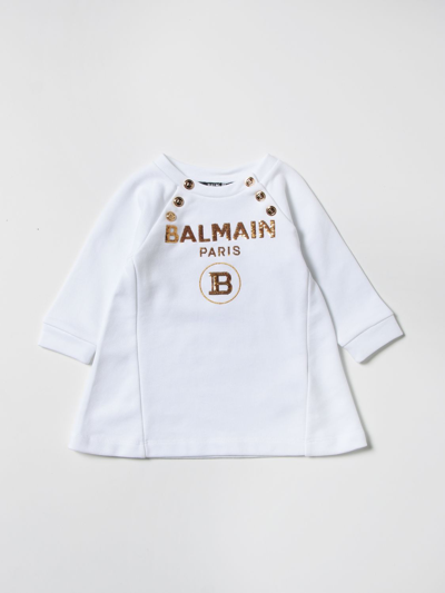 Balmain Babies' Cotton Dress With Logo In White