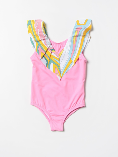 Emilio Pucci Kids Pink One-piece Swimsuit With Printed Insert