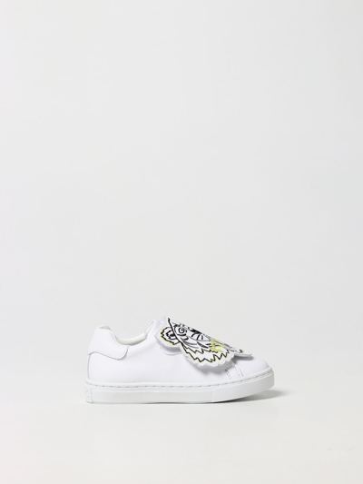 Kenzo Kids' Leather Trainers With Tiger In White
