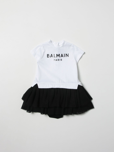 Balmain Babies' Cotton And Nylon Dress In White