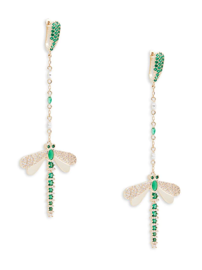 Eye Candy La Women's Goldtone & Cubic Zirconia Dragonfly Drop Earrings In Brass