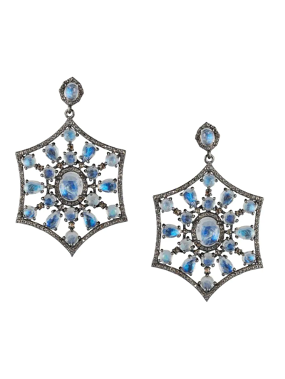 Banji Jewelry Women's Sterling Silver, Labradorite & Diamond Drop Earrings