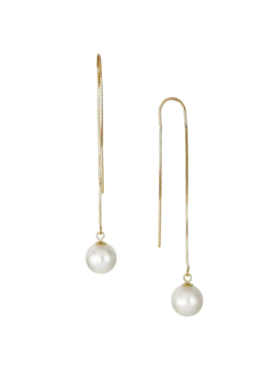 Belpearl Women's 14k Yellow Gold & 8.5mm White Offround Cultured Pearl Threader Chain Earrings