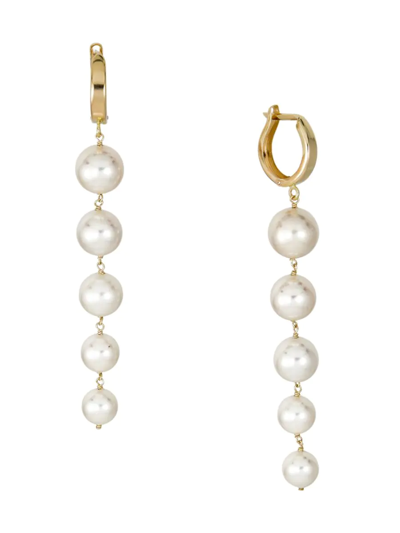 Belpearl Women's 14k Yellow Gold & 5.5-8.5mm Offround Cultured Pearl Huggies Earrings