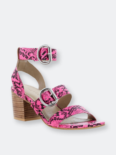 Rag & Co Nella Fuchsia Stacked Heel Leather Sandal In Pink