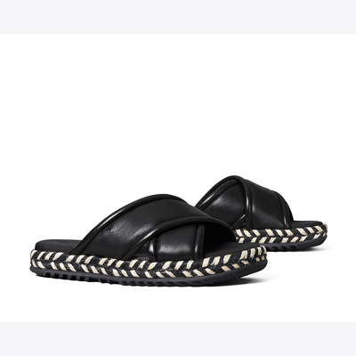 Tory Burch Women's Leather Espadrille Slide Sandals In Black