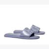 Tory Burch Double T Logo Flat Slide Sandals In Dark Lotus