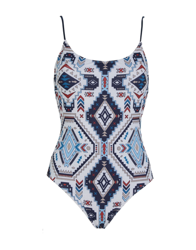Mc2 Saint Barth Aztec Glitter Print One Piece Swimsuit In Blue