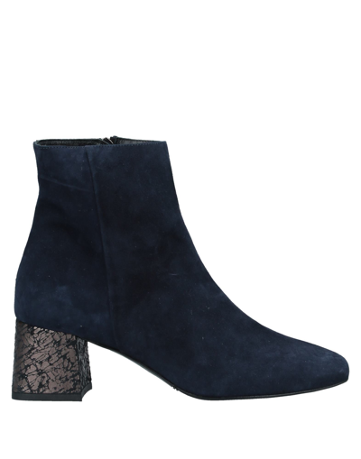 Pollini Woman Ankle Boots Midnight Blue Size 8 Leather In Dark Blue