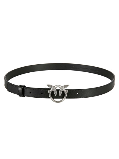 Pinko Logo Plaque Buckle Belt In Neroold Silver
