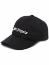 Palm Angels Black Baseball Cap With White Logo Print In Black