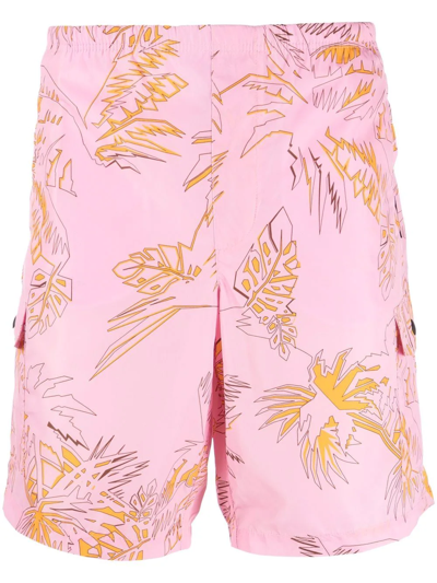 Palm Angels Men's Abstract Palms Swim Shorts In Pink