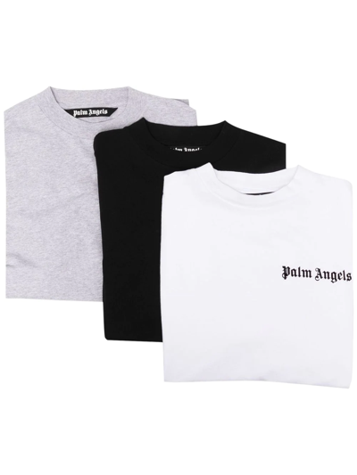 Palm Angels Tri-pack Logo-print Cotton T-shirts In White