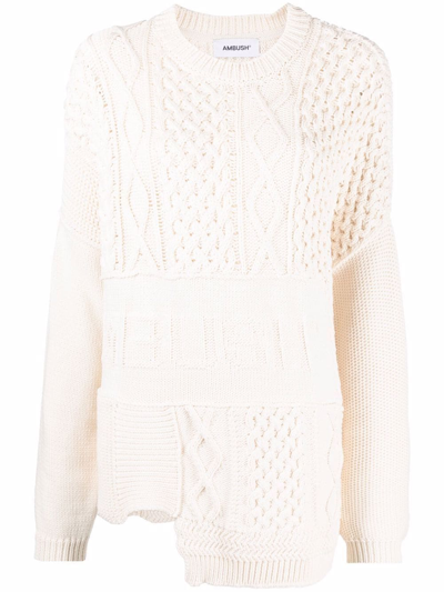 Ambush Patchwork Cable-knit Jumper In White