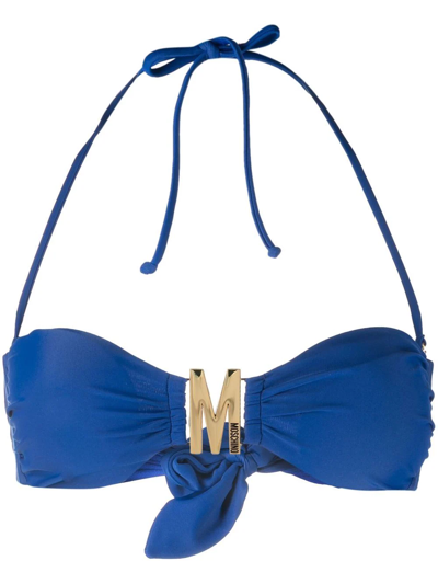 Moschino Logo-plaque Bandeau Bikini Top In Blau
