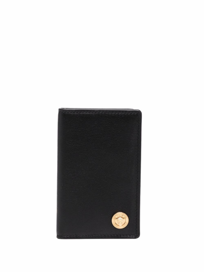 Versace Black Bi-fold Leather Wallet In Nero