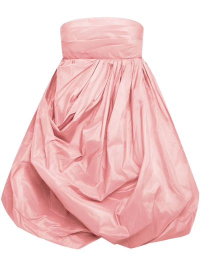Oscar De La Renta Strapless Bubble-skirt Silk Mini Dress In Begonia