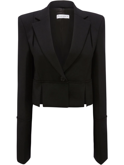 Jw Anderson Cropped Slit Detail Tailored Single Breasted Jacket In Black