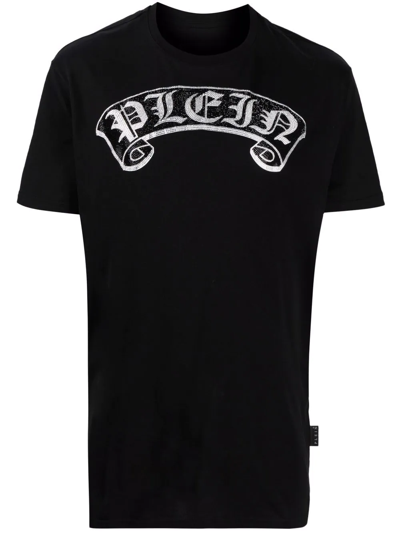 Philipp Plein Embellished-logo T-shirt In Schwarz