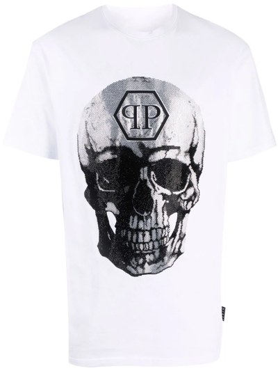 Philipp Plein Gem-embellished Skull Logo-graphic T-shirt In Weiss