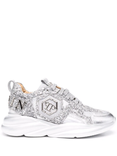 Philipp Plein Runner Iconic Plein Glittered Sneakers In Silber