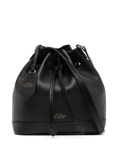 Smythson Grained Small Leather Bucket Bag In Black