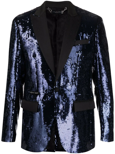 Philipp Plein Embellished Single-breasted Blazer In Blau