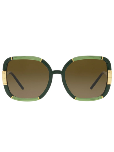 Tory Burch Logo-hinge Square-frame Sunglasses In Braun