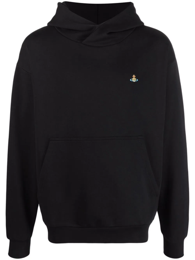 Vivienne Westwood Logo-embroidered Kangaroo-pocket Cotton-jersey Hoody In Black