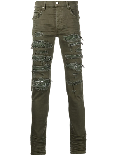 Amiri Paisley Print Bandana Thrasher Jean Olive Green In Grün