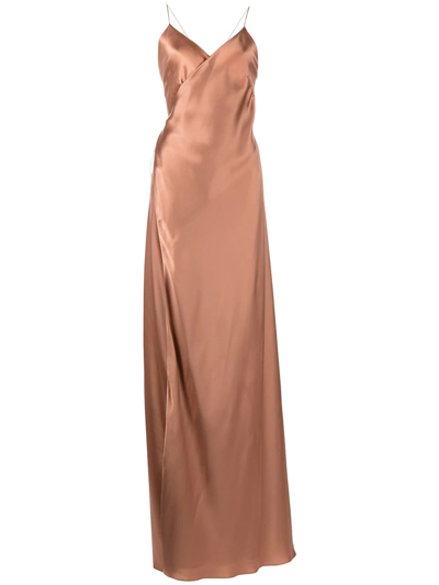 Michelle Mason V-neck Silk Dress In Nude