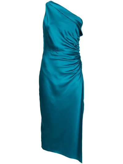 Michelle Mason Gathered-detail Silk Dress In Blau
