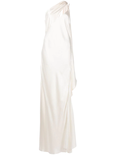 Michelle Mason Drape-panel Silk Gown In Weiss