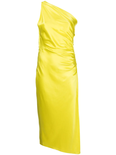 Michelle Mason Gathered-detail Silk Dress In Gelb