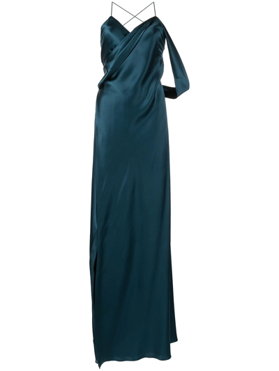 Michelle Mason V-neck Silk Dress In Blau
