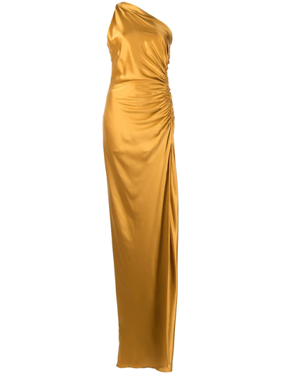 Michelle Mason Gathered-detail Silk Gown In Gold