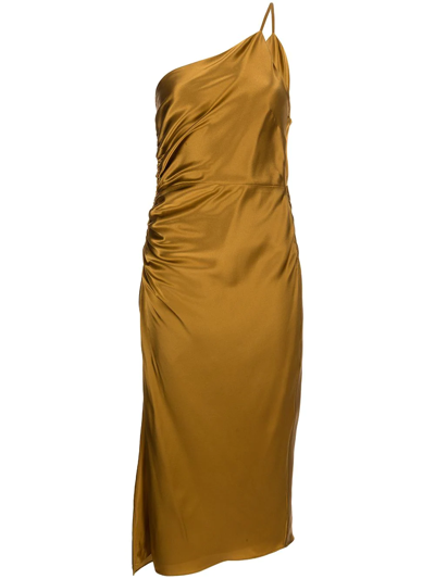 Michelle Mason Gathered-detail Silk Dress In Gold